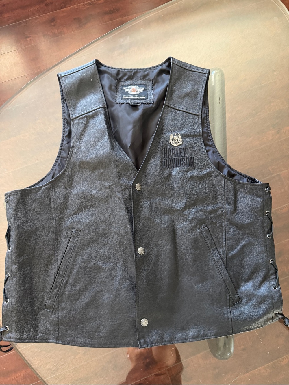 Harley-Davidson Black Leather Snap-Front Vest
